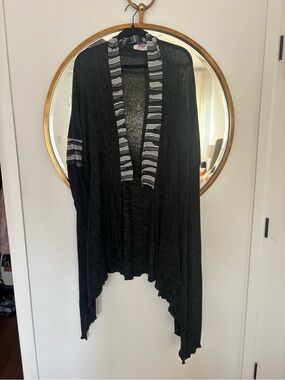 Lilith Striped Trim Open-Front Cardigan in Black & White